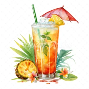 20 High-Quality Tropical Drink Clipart - Tropical drink digital watercolor JPG instant download for commercial use - Digital download
