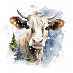 20 High-Quality Cow and Snow Clipart - Cow and snow Barbecue digital watercolor JPG instant download for commercial use - Digital download