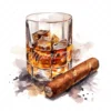 20 High-Quality Cigar Glass of Whisky Clipart -Cigar whisky digital watercolor JPG instant download for commercial use - Digital download