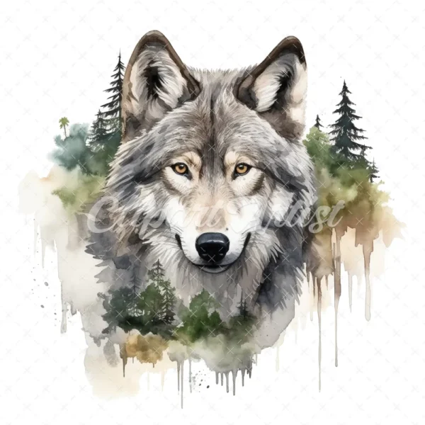 20 High-Quality Forest Grey Wolf Clipart - Forest grey wolf digital watercolor JPG instant download for commercial use - Digital download
