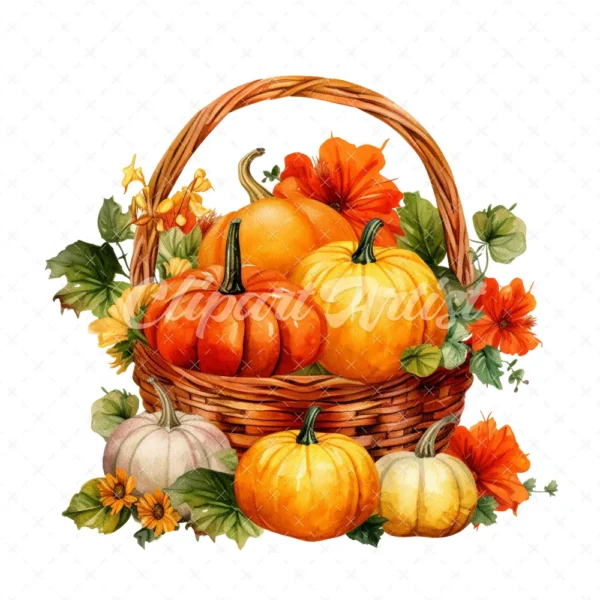 20 High-Quality Pumpkin Basket Clipart - Pumpkin basket digital watercolor JPG instant download for commercial use - Digital download