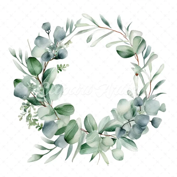 20 High-Quality Eucalyptus Wreath Clipart - Eucalyptus wreath digital watercolor JPG instant download for commercial use - Digital download