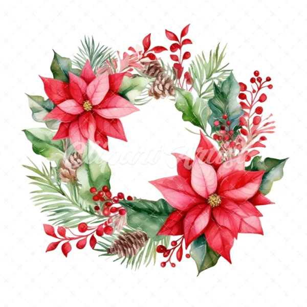 20 High-Quality Christmas Wreath Clipart - Christmas wreath digital watercolor JPG instant download for commercial use - Digital download
