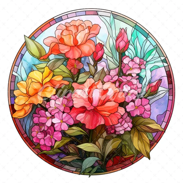 20 High-Quality Flowers Stained Glass Clipart - Bouquet flower digital watercolor JPG instant download for commercial use - Digital download
