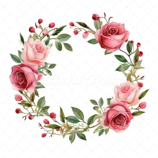 20 High-Quality Roses Wreath Clipart - Roses wreath digital watercolor JPG instant download for commercial use - Digital download