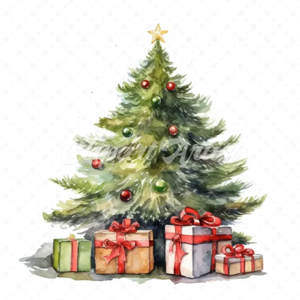 20 High-Quality Christmas Tree Gifts Clipart - Christmas gifts digital watercolor JPG instant download for commercial use - Digital download