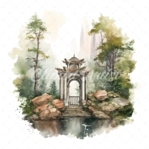 20 High-Quality Forest Shrine Clipart - Forest shrine digital watercolor JPG instant download for commercial use - Digital download