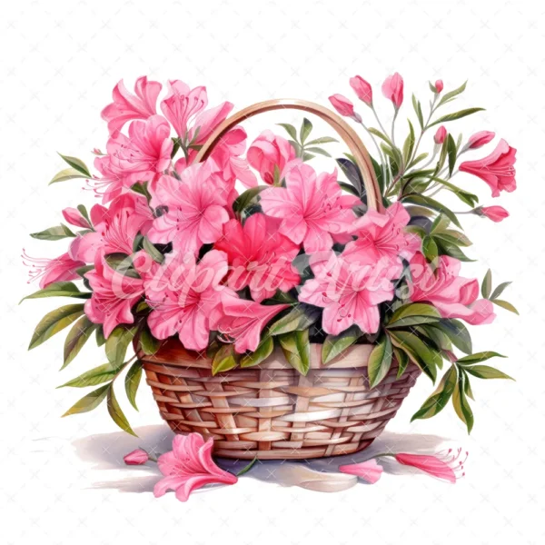 20 High-Quality Azaleas Basket Clipart - Azaleas basket digital watercolor JPG instant download for commercial use - Digital download