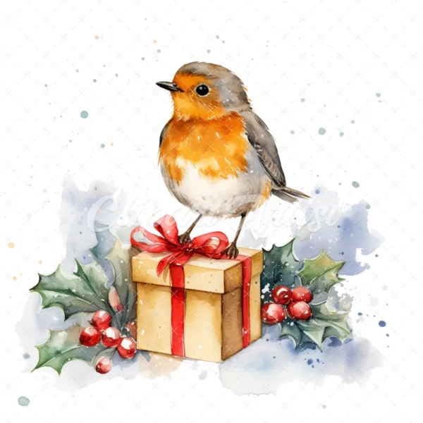 20 High-Quality Robin Bird on Gifts Clipart - Robin bird gifts digital watercolor JPG instant download for commercial use - Digital download