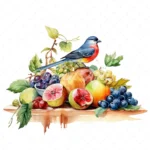 20 High-Quality Bird on Fruits Table Clipart - Bird fruits digital watercolor JPG instant download for commercial use - Digital download