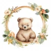 20 High-Quality Bear In Round Frame Rack Clipart - Bear frame digital watercolor JPG instant download for commercial use - Digital download