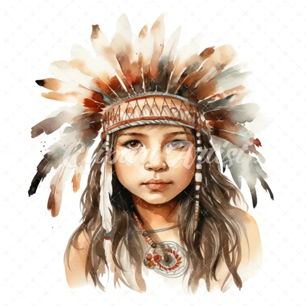 20 High-Quality Native American Girl Clipart - Native american digital watercolor JPG instant download for commercial use - Digital download