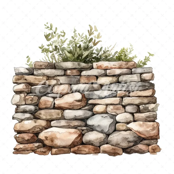 20 High-Quality Rustic Stone Wall Clipart - Rustic stone wall digital watercolor JPG instant download for commercial use - Digital download