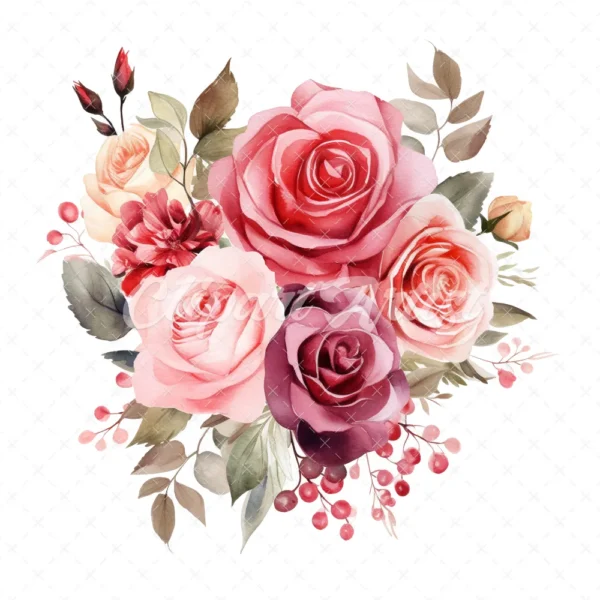 20 High-Quality Rose Bouquet Clipart - Rose bouquet digital watercolor JPG instant download for commercial use - Digital download