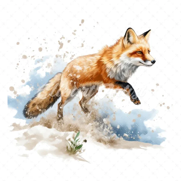 19 High-Quality Pouncing Fox Clipart - Pouncing fox digital watercolor JPG instant download for commercial use - Digital download