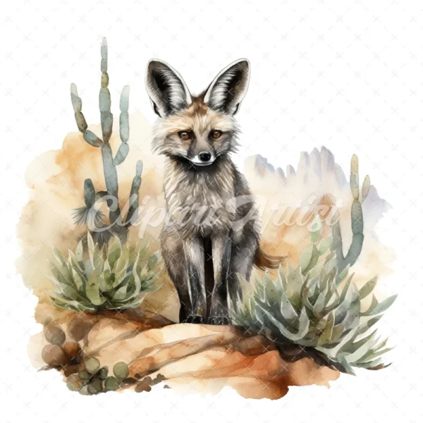 19 High-Quality Bat Eared Fox Clipart - Bat eared fox digital watercolor JPG instant download for commercial use - Digital download