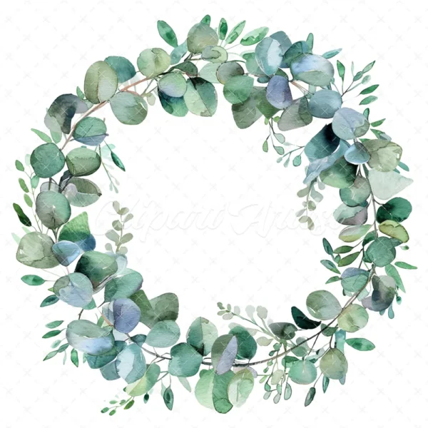 20 High-Quality Eucalyptus Wreath Clipart - Eucalyptus wreath digital watercolor JPG instant download for commercial use - Digital download