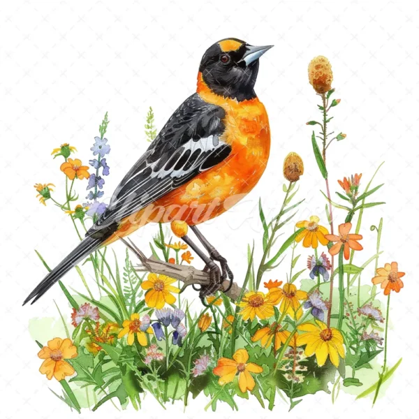 19 High-Quality Baltimore Oriole Clipart - Baltimore oriole digital watercolor JPG instant download for commercial use - Digital download