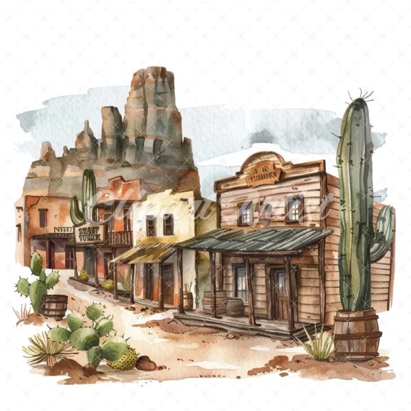 19 High-Quality Old West Clipart - Old west landscape digital watercolor JPG instant download for commercial use - Digital download