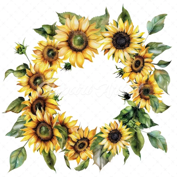 20 High-Quality Sunflowers Wreath Clipart - Sunflowers wreath digital watercolor JPG instant download for commercial use - Digital download