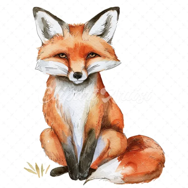 20 High-Quality Cute Foxes Clipart - Cute fox sitting digital watercolor JPG instant download for commercial use - Digital download