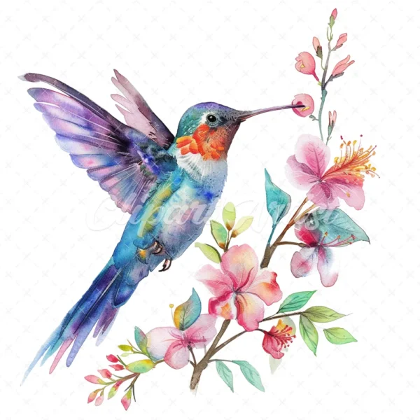 20 High-Quality Floral Hummingbird Clipart - Hummingbird digital watercolor JPG instant download for commercial use - Digital download