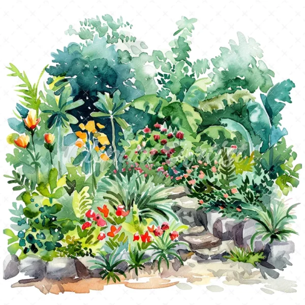 20 High-Quality Landscape Garden Clipart - Landscape garden digital watercolor JPG instant download for commercial use - Digital download