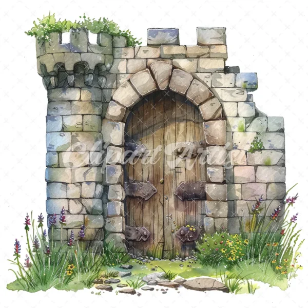 20 High-Quality Castle Entrance Clipart - Castle entrance digital watercolor JPG instant download for commercial use - Digital download