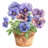20 High-Quality Pot of Pansies Clipart - Pot of pansies digital watercolor JPG instant download for commercial use - Digital download
