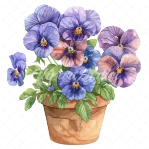 20 High-Quality Pot of Pansies Clipart - Pot of pansies digital watercolor JPG instant download for commercial use - Digital download