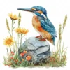 20 High-Quality Floral Kingfisher Clipart - Floral kingfisher digital watercolor JPG instant download for commercial use - Digital download