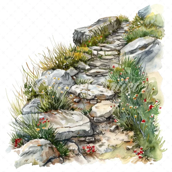 20 High-Quality Rocky Path Clipart - Rocky path digital watercolor JPG instant download for commercial use - Digital download