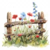 20 High-Quality Fence Wildflowers Clipart - Fence wildflowers digital watercolor JPG instant download for commercial use - Digital download
