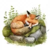 22 High-Quality Cute Fox Sleep Clipart - Cute fox sleep digital watercolor JPG instant download for commercial use - Digital download
