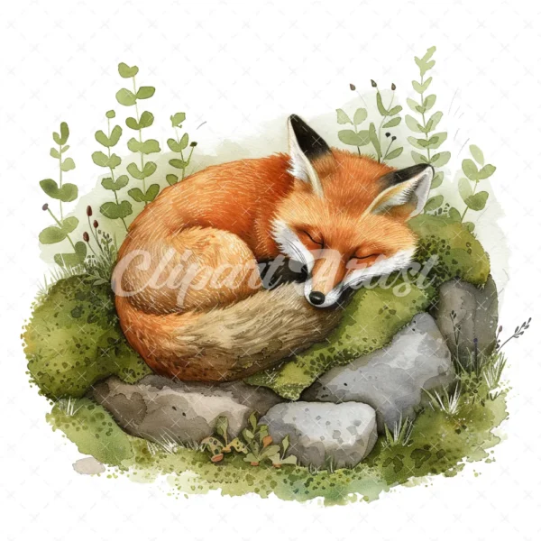 22 High-Quality Cute Fox Sleep Clipart - Cute fox sleep digital watercolor JPG instant download for commercial use - Digital download