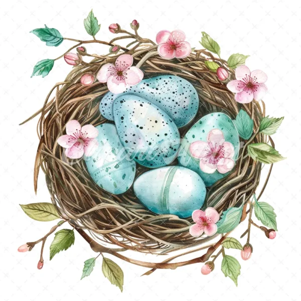 20 High-Quality Floral Bird Nest Clipart - Floral bird nest digital watercolor JPG instant download for commercial use - Digital download