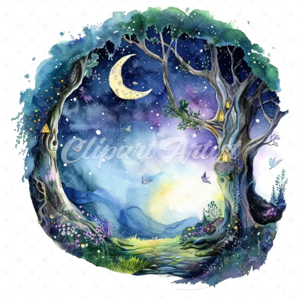 19 High-Quality Fairy Tree Archway Clipart - Fairy tree digital watercolor JPG instant download for commercial use - Digital download