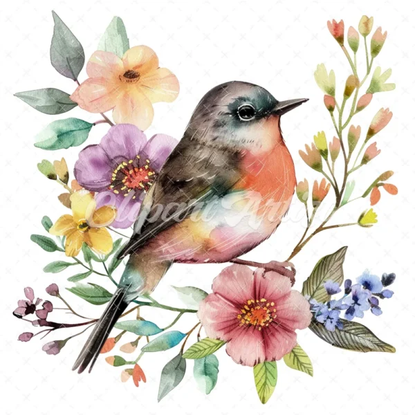 20 High-Quality Cute Floral Bird Clipart - Cute floral bird digital watercolor JPG instant download for commercial use - Digital download