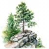 20 High-Quality Pine Trees on Cliff Clipart - Pine trees on cliff watercolor JPG instant download for commercial use - Digital download