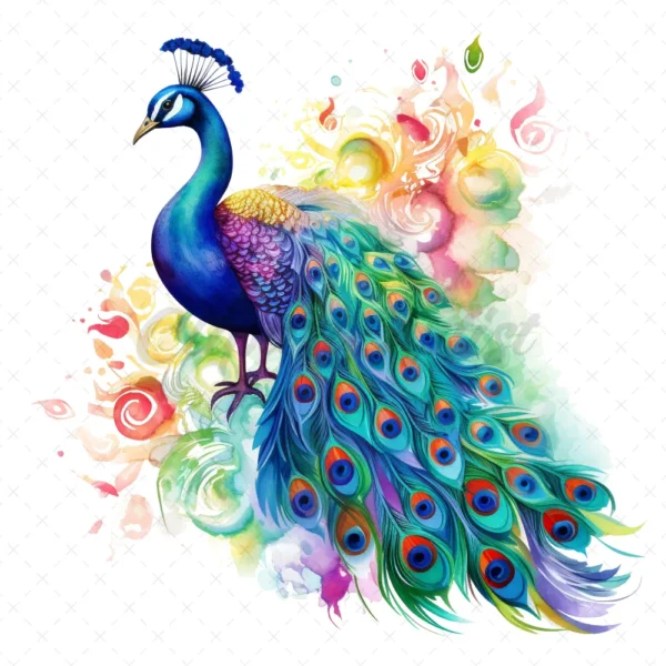 20 High-Quality Rainbow Peacock Clipart - Peacock digital watercolor JPG instant download for commercial use - Digital download