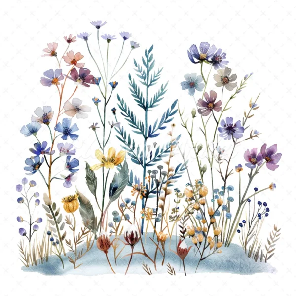 22 High-Quality Winter Wildflowers Clipart - Winter wildflowers watercolor JPG instant download for commercial use - Digital download
