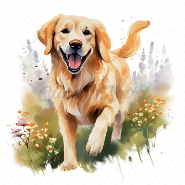 20 High-Quality Golden Retriever Clipart - Golden retriever digital watercolor JPG instant download for commercial use - Digital download