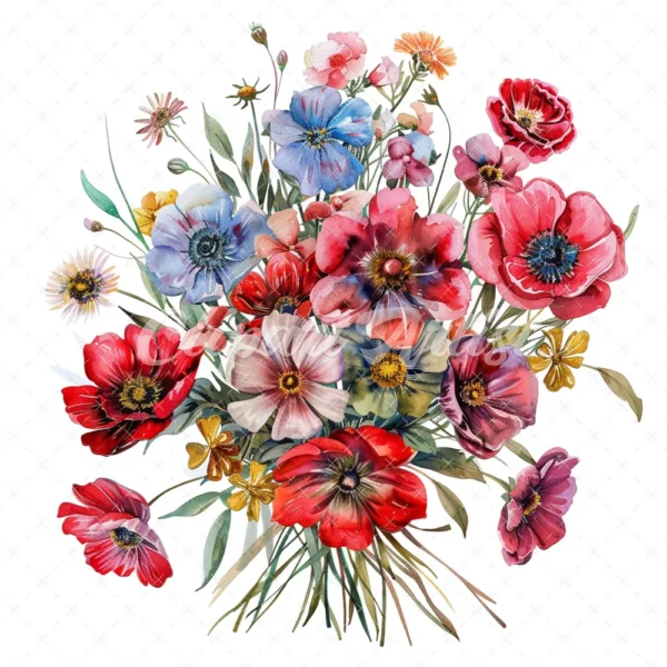 20 High-Quality Bouquet of Flowers Clipart - Bouquet of flower digital watercolor JPG instant download for commercial use - Digital download