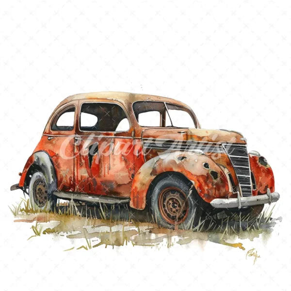 20 High-Quality Abandoned Cars Clipart - Abandoned cars digital watercolor JPG instant download for commercial use - Digital download