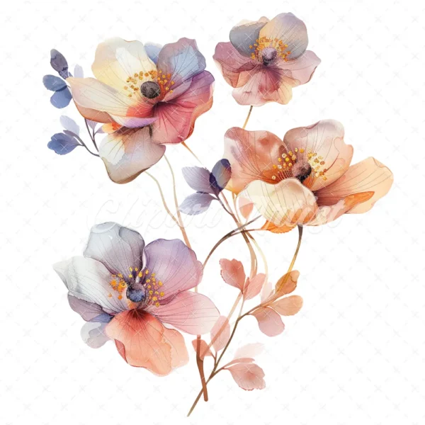 20 High-Quality Abstract Flower Clipart -Vivid abstract flower digital watercolor JPG instant download for commercial use - Digital download