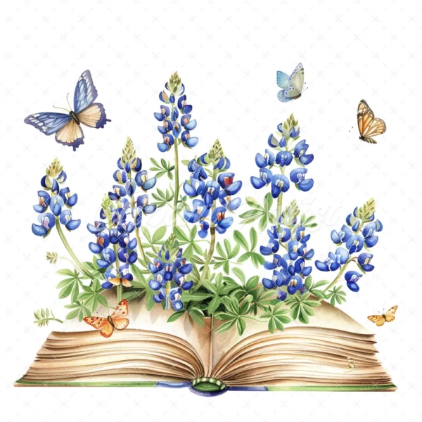 21 High-Quality Bluebonnet Floral Book Clipart - Floral book digital watercolor JPG instant download for commercial use - Digital download