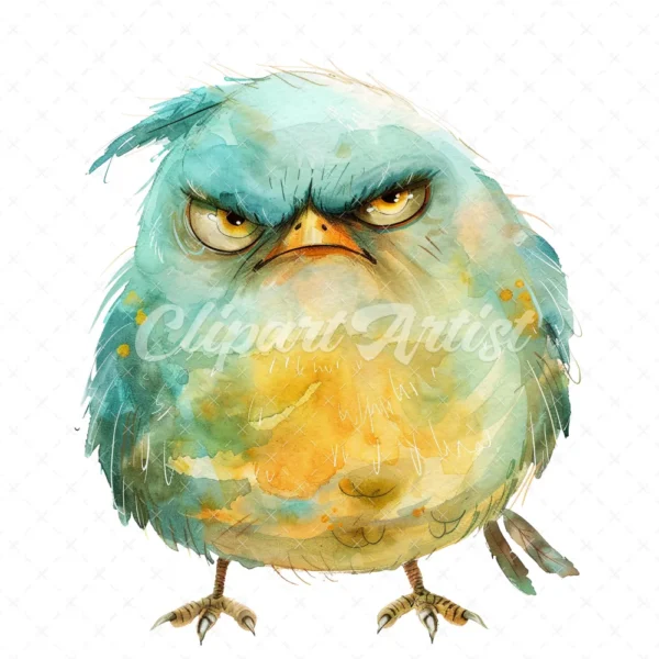21 High-Quality Cute Grumpy Birds Clipart - Cute grumpy birds digital watercolor JPG instant download for commercial use - Digital download