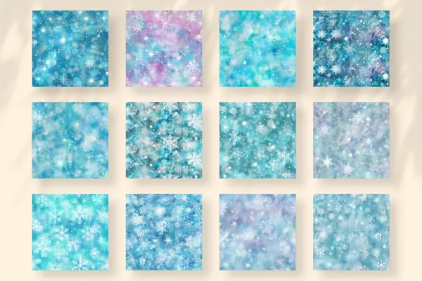 Frozen Winter Seamless Digital Paper - 75 Scrapbook patterns, Glittery snowflake wrapper, Christmas papers, Commercial use, Digital download
