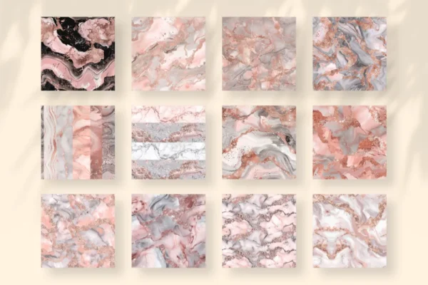 Rose Gold Marble Seamless Digital Paper - 69 Scrapbook patterns, Blush pink marble patterns, Marble foil, Commercial use, Digital download