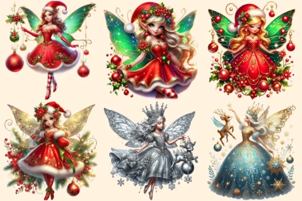 Christmas Fairies PNG Clipart Collection - 25 PNG, Festive fairy graphics png, Holiday magic illustrations, Commercial use, Digital download